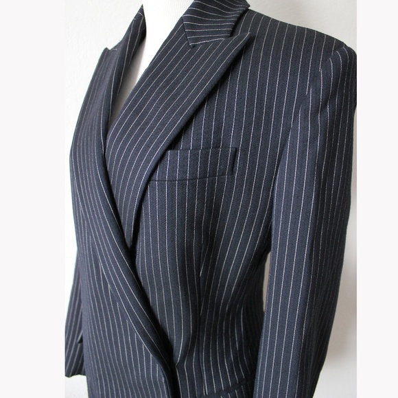 Stella McCartney Classic Pinstripe Asymmetric Wool Blend Jacket Coat Blazer, 38 - Picture 9 of 14
